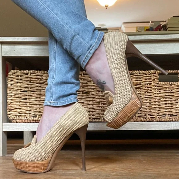 ☀️LAST CHANCE☀️Burberry Porsum Woven Raffia Heels - 38 - Picture 10 of 11